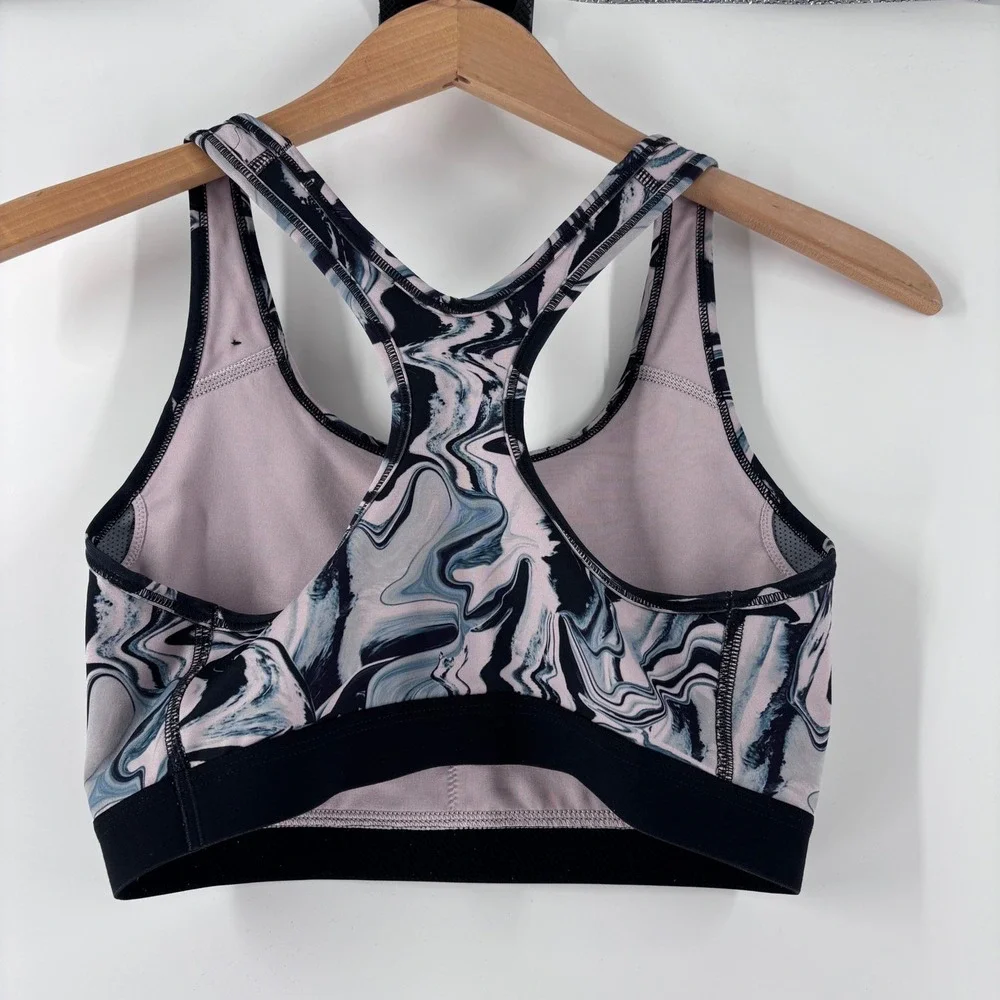 Nike Sports Bra Womens Medium Pink Black Marble Swirl Dri-FIT Racerback Gym